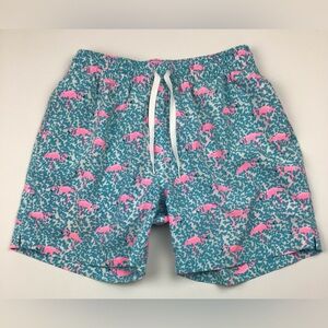 Chubbies Pink Flamingo pattern swim shorts men’s small blue